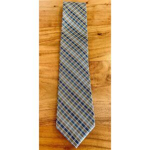 NWT Platinum Designs Machine Washable Tie Woven Striped Check Blue Brown White
